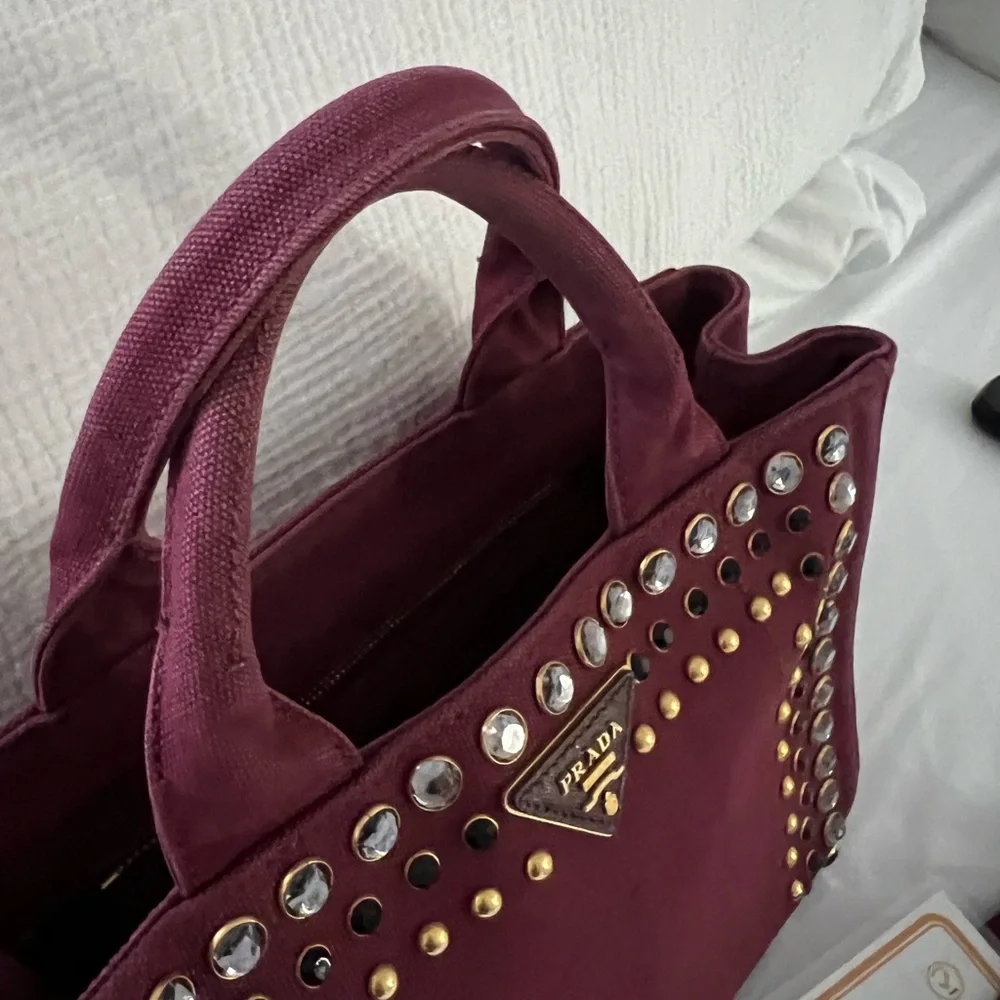 Prada Burgundy Studded Women's Bag - Picture 6 of 13
